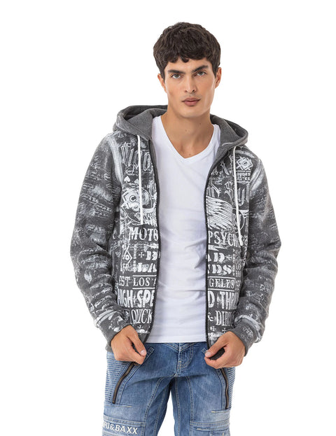 CL544 Biker Style Printed Men's Zip Sweatshirt