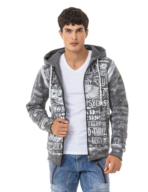 CL544 Biker Style Printed Men's Zip Sweatshirt