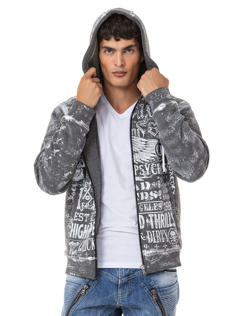 CL544 Biker Style Printed Men's Zip Sweatshirt