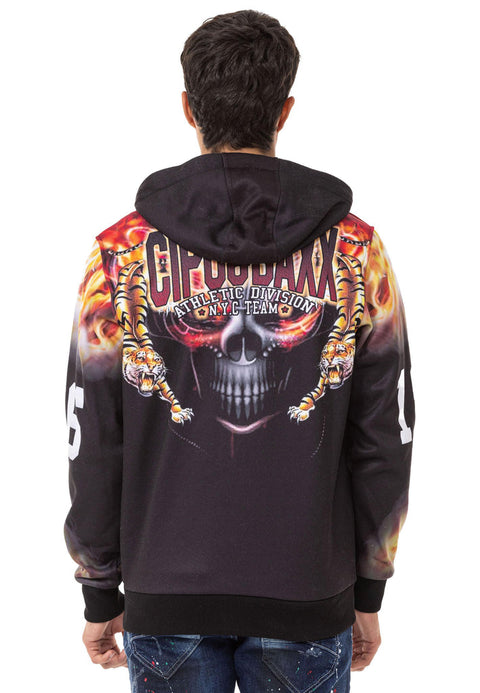 CL546 Skull and Flame Printed Men's Zip Sweatshirt