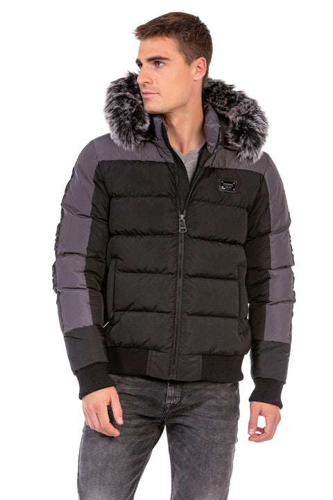 CM182 Fur Double Color Puffer Coat