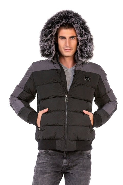 CM182 Fur Double Color Puffer Coat
