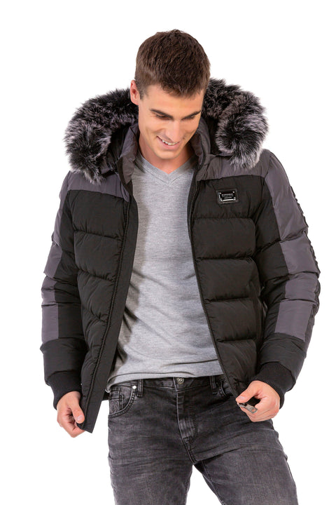 CM182 Fur Double Color Puffer Coat