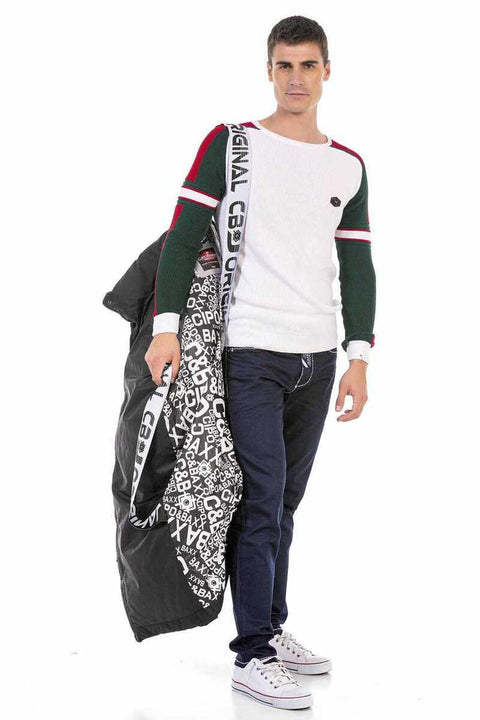 CM195 Long Puffer Coat with Patterned Inner Lining