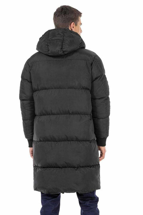 CM195 Long Puffer Coat with Patterned Inner Lining