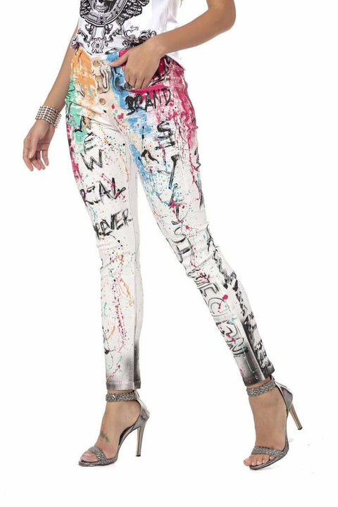 WD472 White Hand Painted Patterned Women's Jean