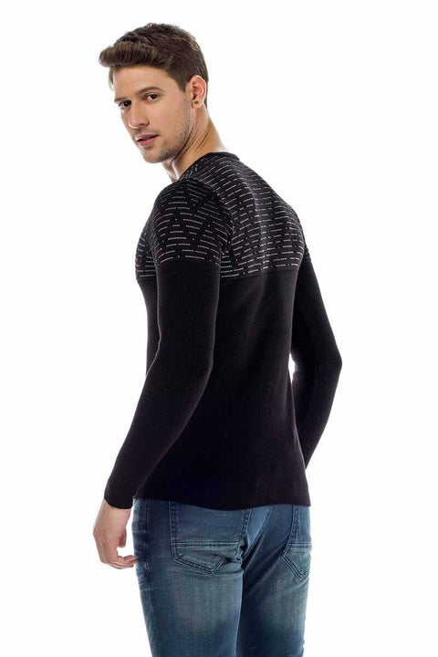 CP170 Crew Neck Patterned Slim Fit Men's Knitwear