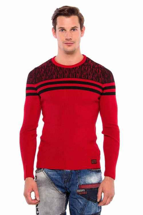CP199 Shoulder Patterned Cross Line Knitwear Sweater