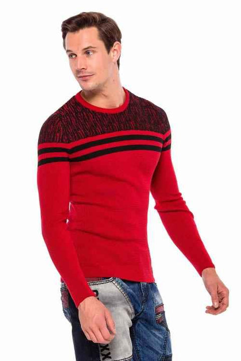 CP199 Shoulder Patterned Cross Line Knitwear Sweater