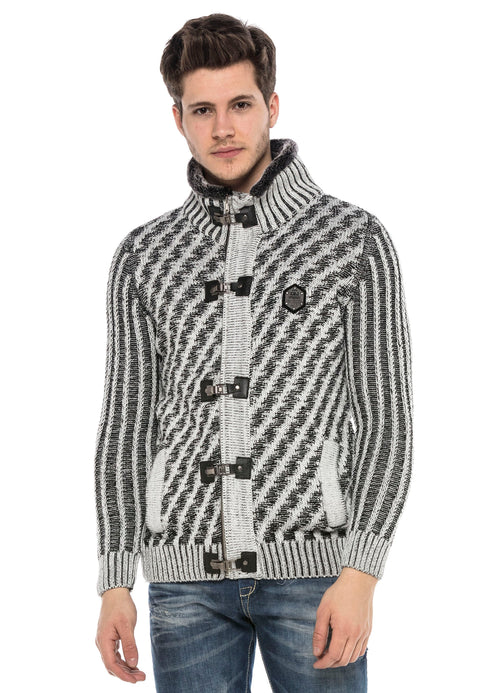 CP213 Fur Collar Zippered Thick Wool Slim Fit Sweater
