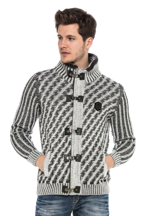 CP213 Fur Collar Zippered Thick Wool Slim Fit Sweater