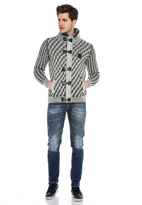 CP213 Fur Collar Zippered Thick Wool Slim Fit Sweater