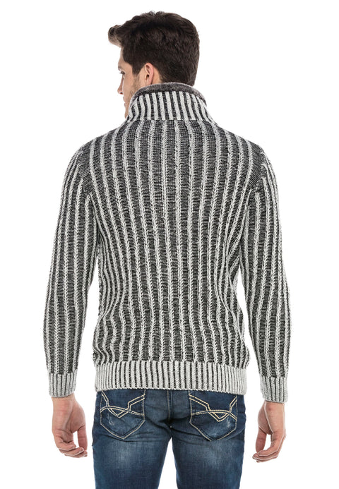 CP213 Fur Collar Zippered Thick Wool Slim Fit Sweater