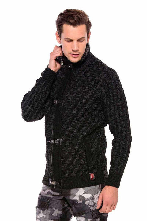 CP213 Fur Collar Zippered Thick Wool Slim Fit Sweater