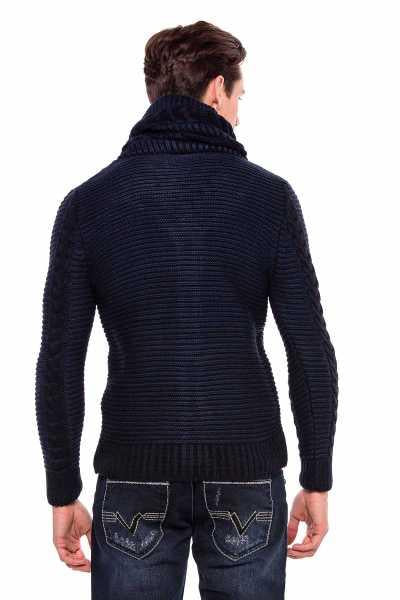 CP215 Lock Button Thick Stand Collar Knitted Wool Men's Cardigan
