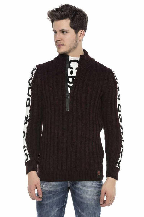 CP216 Half Zipper Collar Textured Sweater