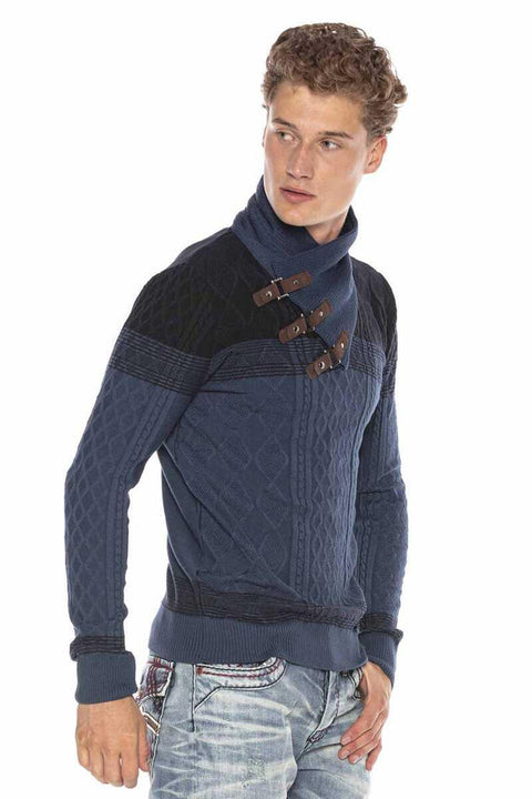 CP226 Detailed Shawl Collar Patterned Slim Fit Men's Sweater