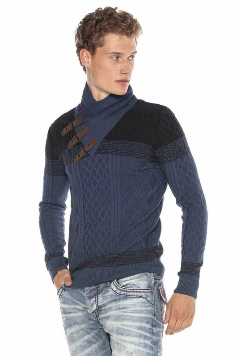 CP226 Detailed Shawl Collar Patterned Slim Fit Men's Sweater