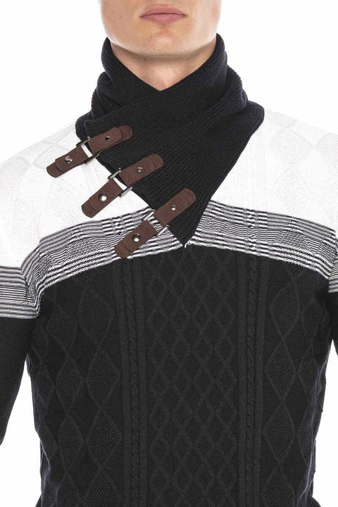 CP226 Detailed Shawl Collar Patterned Slim Fit Men's Sweater