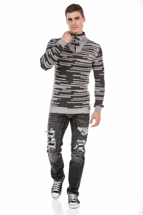 CP245 Zipper Collar Men's Sweater