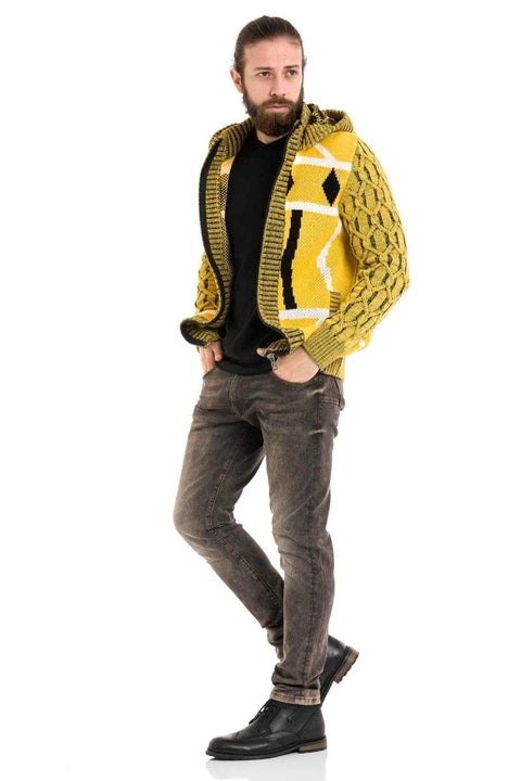 CP256 Hooded Zippered Winter Thick Yellow Cardigan
