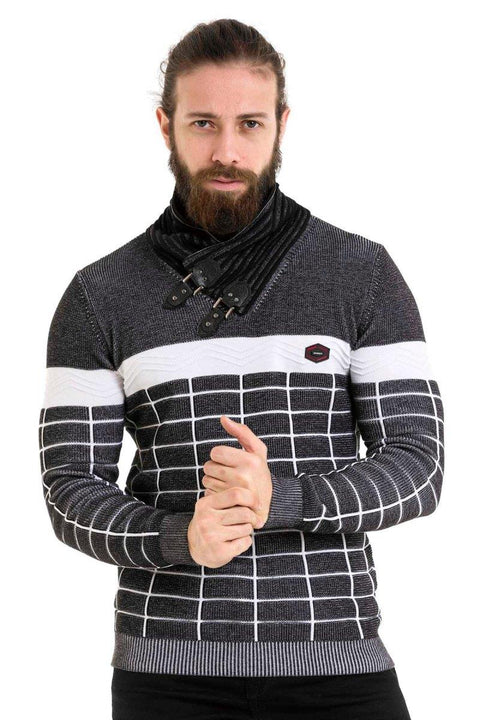 CP279 Shawl Collar Patterned Sweater