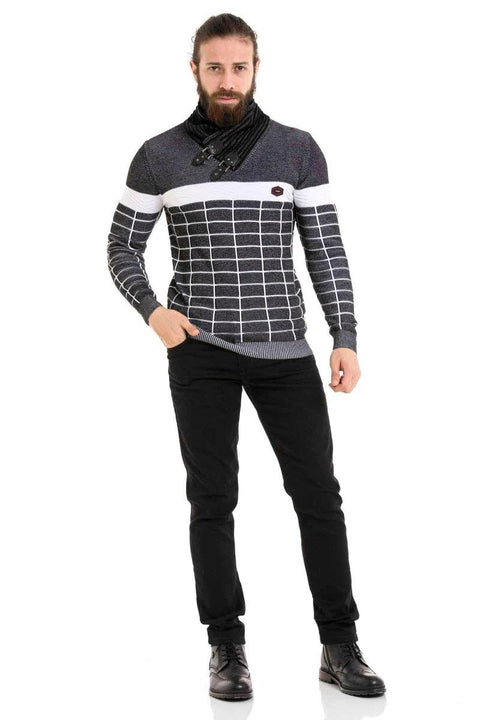 CP279 Shawl Collar Patterned Sweater