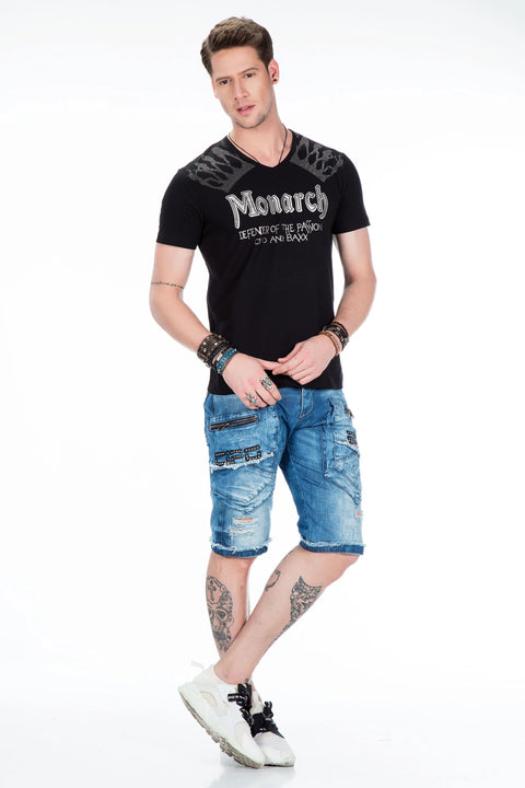 CT377 Stone Embroidered Foil Printed Men's T-Shirt