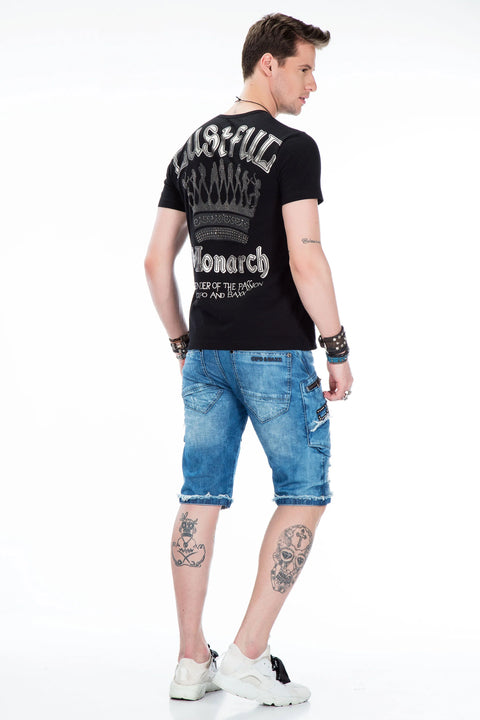 CT377 Stone Embroidered Foil Printed Men's T-Shirt