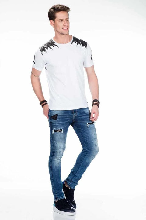 CT409 Red Skin Skull Printed Men's T-Shirt