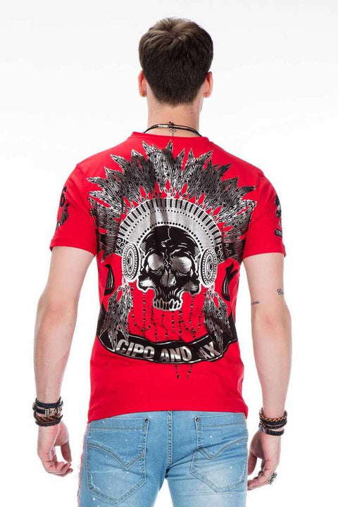 CT409 Red Skin Skull Printed Men's T-Shirt