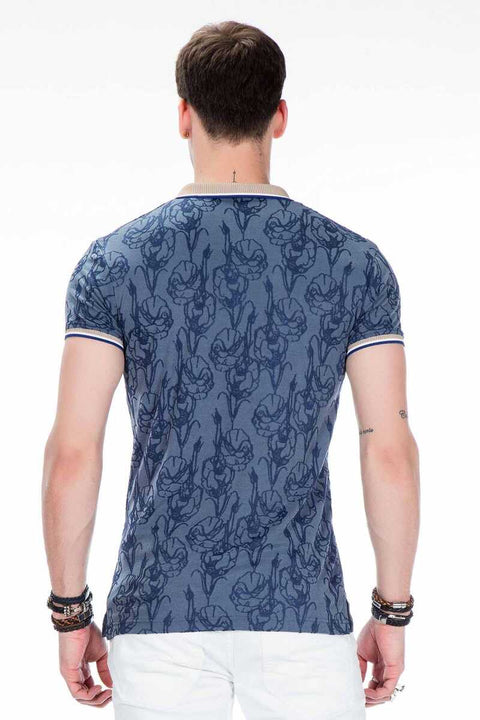 CT451 Polo Neck Floral Patterned Men's T-Shirt