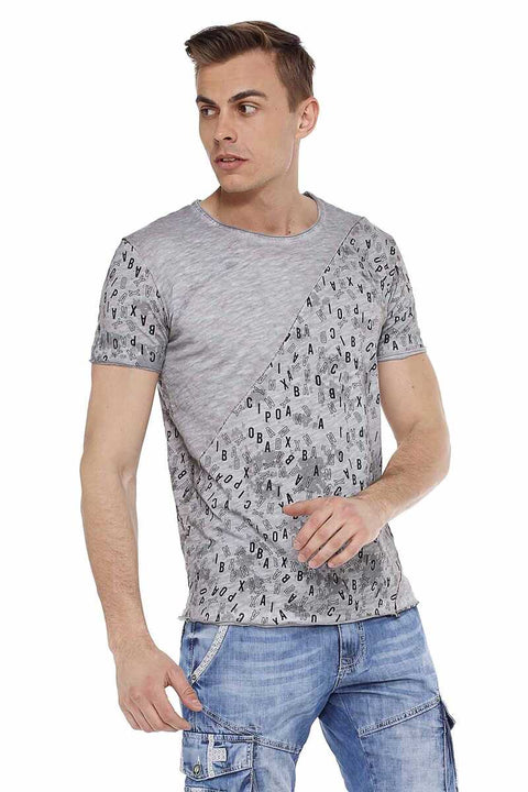 CT469 Stitched Letter Printed Slim Fit Men's T-Shirt