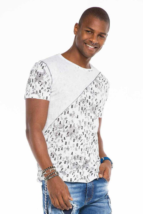 CT469 Stitched Letter Printed Slim Fit Men's T-Shirt