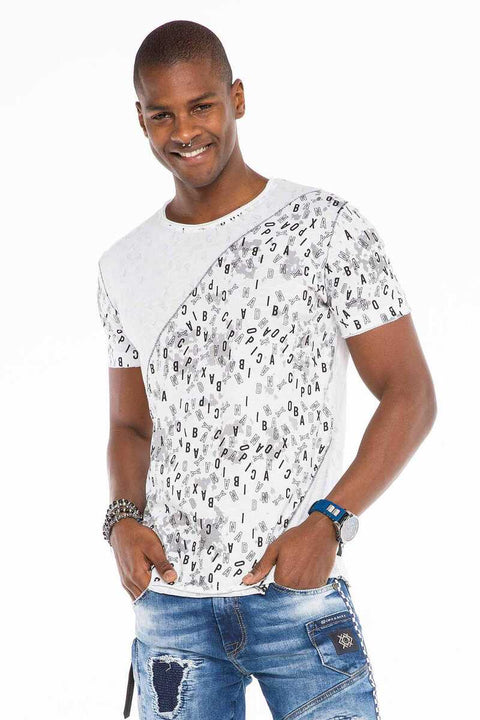 CT469 Stitched Letter Printed Slim Fit Men's T-Shirt