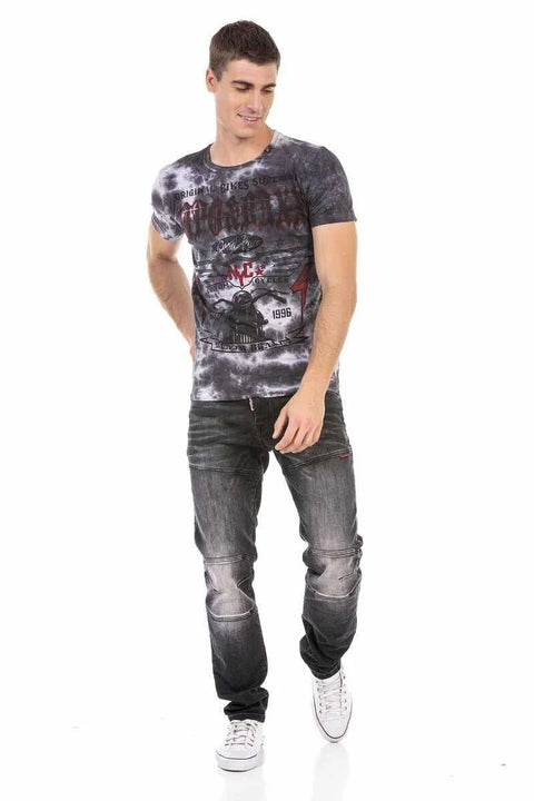 CT629 Patterned Vintage Biker T-Shirt