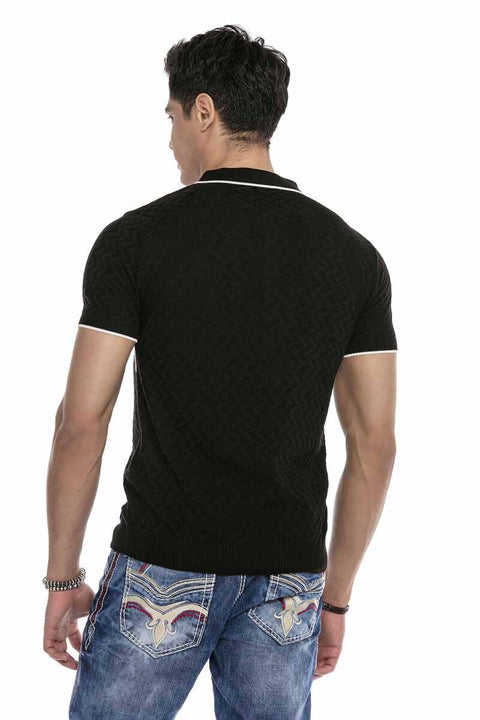 CT652 Textured Knitwear Polo Neck T-Shirt