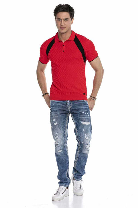CT652 Textured Knitwear Polo Neck T-Shirt