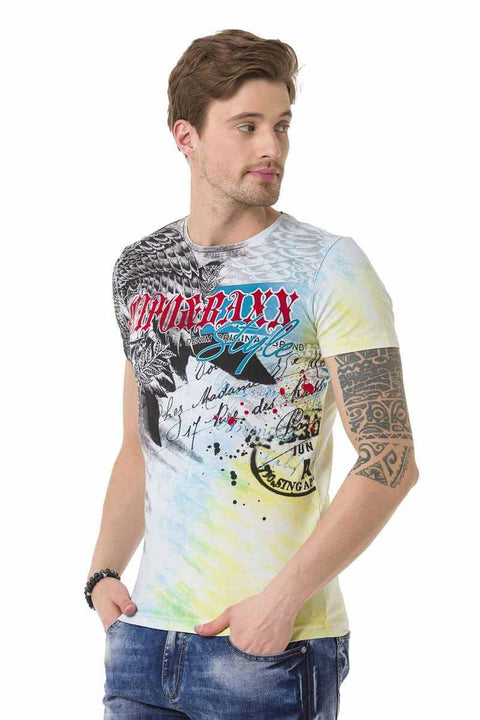 CT684 Eagle Patterned Skull Colored T-Shirt