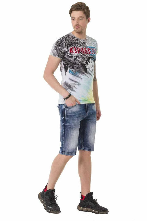 CT684 Eagle Patterned Skull Colored T-Shirt