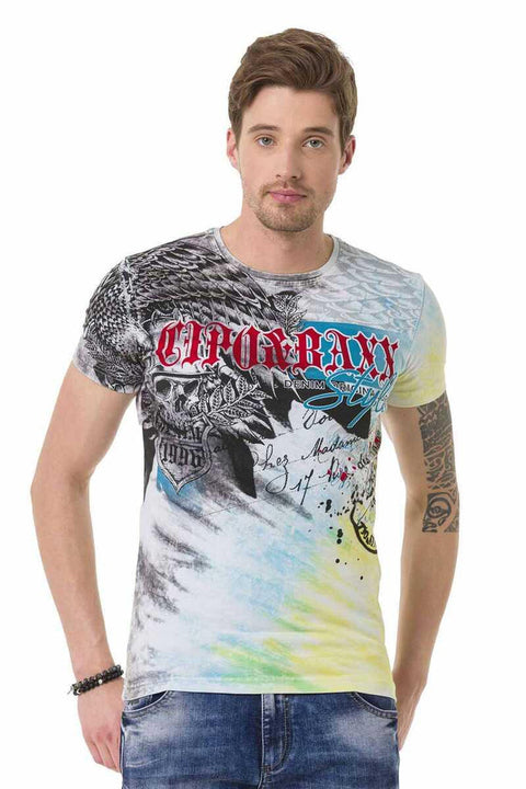 CT684 Eagle Patterned Skull Colored T-Shirt