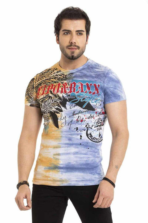 CT684 Eagle Patterned Skull Colored T-Shirt