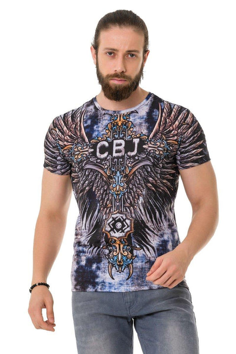 CT719 Laser Printed Cross Wing Patterned T-Shirt