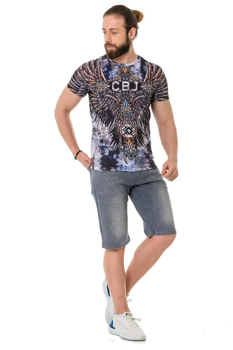 CT719 Laser Printed Cross Wing Patterned T-Shirt