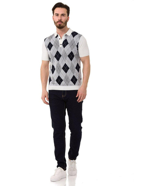CT753 Diamond Patterned Knitwear Polo Neck T-Shirt