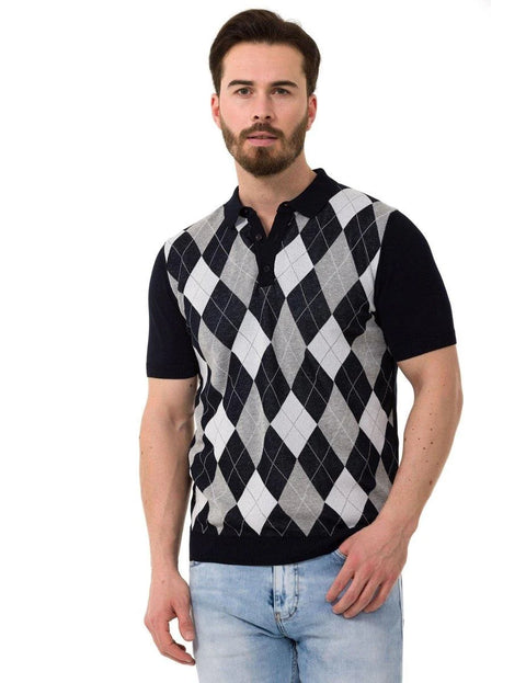 CT753 Diamond Patterned Knitwear Polo Neck T-Shirt