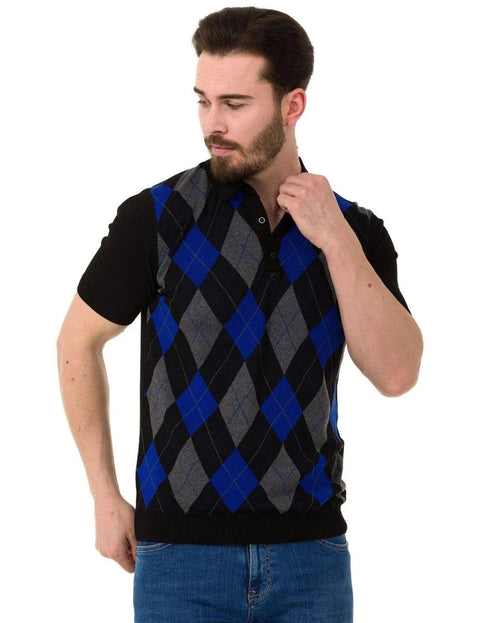 CT753 Diamond Patterned Knitwear Polo Neck T-Shirt
