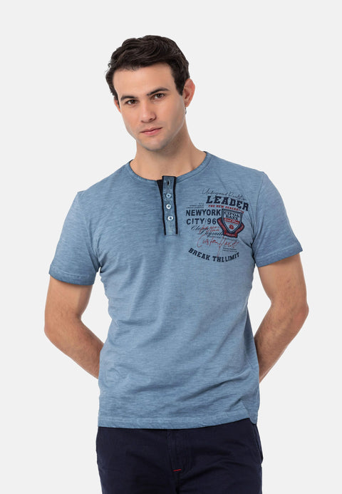 CT761 Buttoned Washed Basic T-Shirt