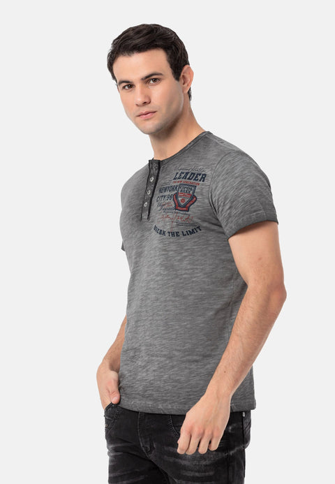 CT761 Buttoned Washed Basic T-Shirt