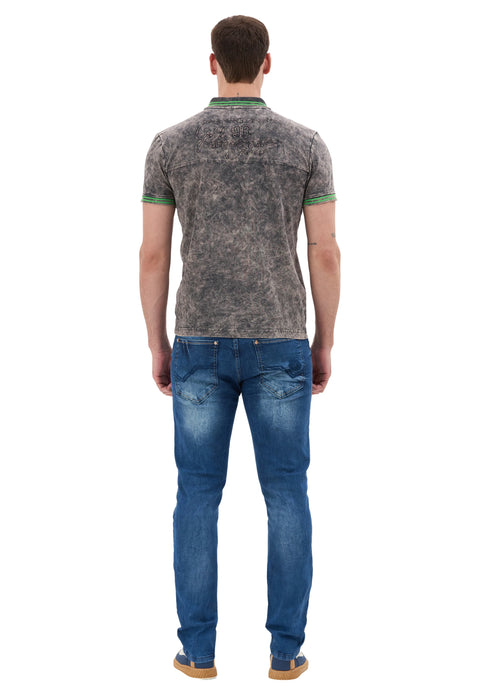 CT852 Men’s Polo T‑Shirt with Denim Look and Contrast Stitching
